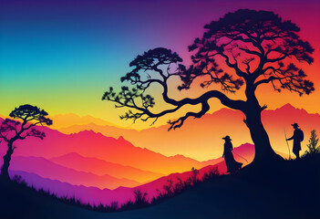Silhouette Gradient Background, Gradient, Background, Silhouette, Shadow, Landscape, AI Generated.
