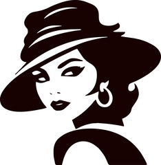 Fashion Female with Cap Black Vector Silhouette