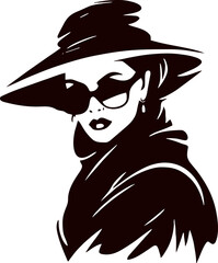 Fashion Female with Cap Black Vector Silhouette