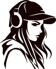 Fashion Female with Cap Black Vector Silhouette