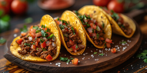 delicious tacos on a wooden board