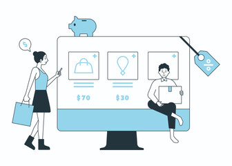 Consumers are shopping online. flat design style minimal vector illustration.