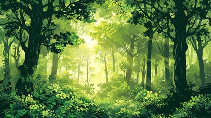Enchanting Forest A Serene Illustration of Green Ecology,