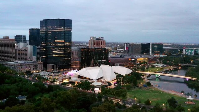 Festival centre on Torrens river in Adelaide city CBD downtown, South Australia, 4k.
