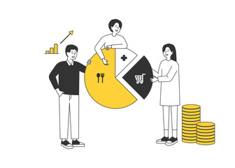 Finance icons and business people. flat design style minimal vector illustration.