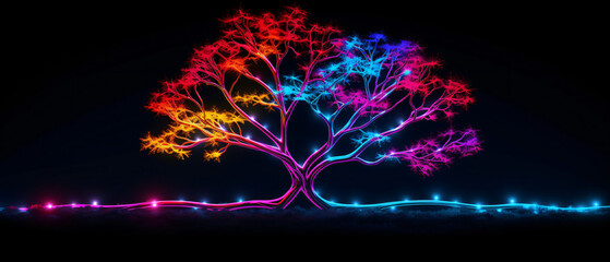 Tree with a neon frame. ..