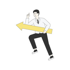People holding arrow signs are pointing up and cheering. flat design style minimal vector illustration.
