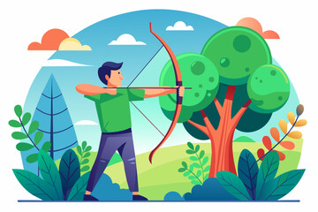archery men sport background is tree