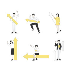Fototapeta na wymiar People holding arrow signs are pointing up and cheering. flat design style minimal vector illustration.
