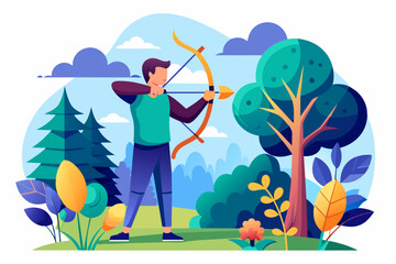 archery men sport background is tree