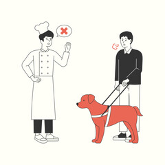 
Information illustration for guide dogs for the visually impaired. Prohibited rules and social issues. flat design style minimal vector illustration.