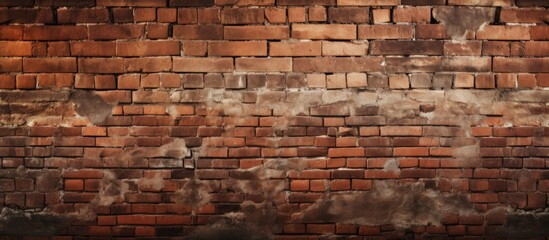 A detailed closeup of a weathered old brick wall showcasing the intricate patterns and textures of the brown building material - Powered by Adobe