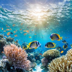 Fototapeta na wymiar 珊瑚礁とカラフルな魚たち