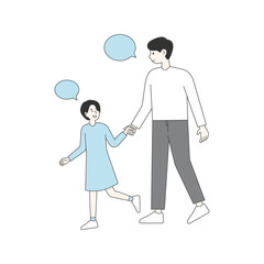 Dads having a good time with their children. flat design style minimal vector illustration.