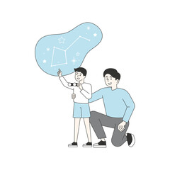 Dads having a good time with their children. flat design style minimal vector illustration.