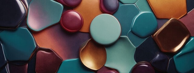 This abstract artwork evokes retro vibes through vibrant gradients and textured layers. Its modern, abstract background integrates various shapes and photographic elements with grain effects.