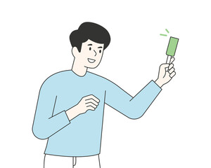 People eating various types of ice cream. flat design style minimal vector illustration.