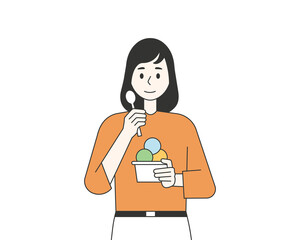 People eating various types of ice cream. flat design style minimal vector illustration.