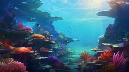 Underwater scene with reef oil paint 
