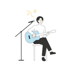 Fototapeta premium Musicians singing in a singing contest. Characters playing guitar or dancing and singing in various poses. flat design style minimal vector illustration.