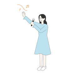 Musicians singing in a singing contest. Characters playing guitar or dancing and singing in various poses. flat design style minimal vector illustration.