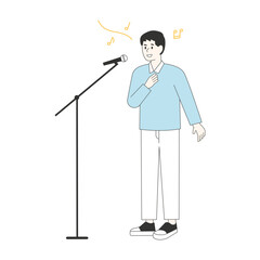 Musicians singing in a singing contest. Characters playing guitar or dancing and singing in various poses. flat design style minimal vector illustration.