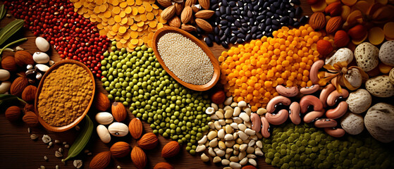 Various cereals seeds beans and grains  - obrazy, fototapety, plakaty