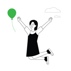 Cute children are jumping with their arms up in the sky. flat design style minimal vector illustration.