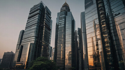 Reflective Skyscrapers and Office Buildings Forming an Impressive Cityscape.