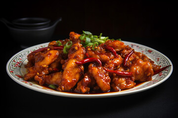 Fototapeta premium A plate of spicy chicken generative AI
