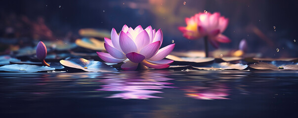 a pink and white flower in water - obrazy, fototapety, plakaty