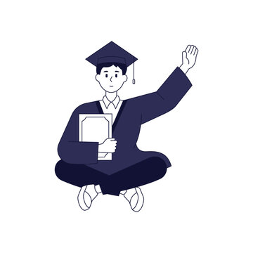Graduates characters wearing graduation gowns. Doing an exciting pose. flat design style vector illustration.