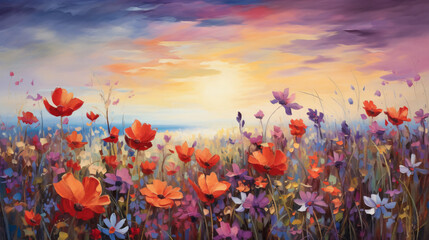 Obraz na płótnie Canvas Vibrant oil painting capturing wildflowers 