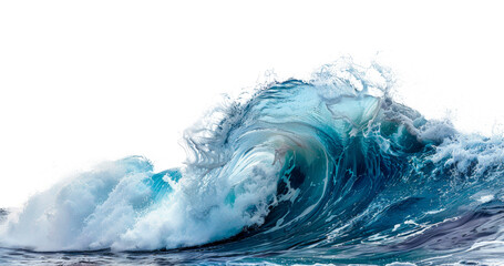Curling blue ocean wave, cut out - stock png.