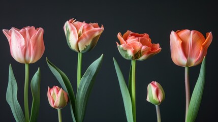 Capture the captivating journey of tulip growth from buds to blooms