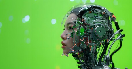 Beautiful female Asian robot with artificial intelligence
