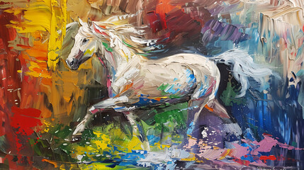 White horse colorful artistic abstract impressionism 