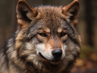 Naklejka na ściany i meble Beautiful Close up of a Brown Wolf with Closed Eyes