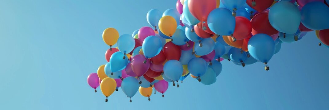 3D animation of balloons soaring in a clear sky