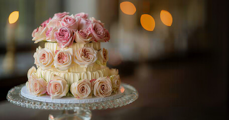 Obraz na płótnie Canvas Elegant Wedding Cake With Pink Flowers