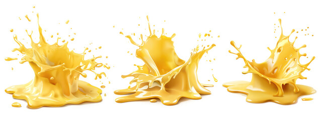 Naklejka premium Set of Melted Cheese Splash Cut-Out, Three in One, Isolated on Transparent Background