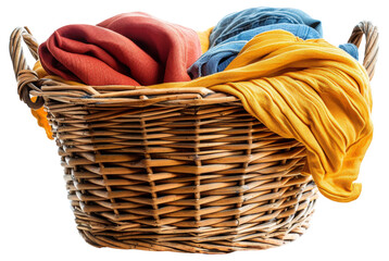Obraz premium Colorful laundry in wicker basket, cut out - stock png.