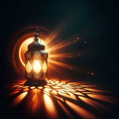 Elegant islamic background with vibrant Ramadan lantern, glowing lantern