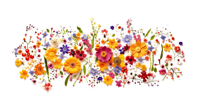 spring created with colorful flowers, white background