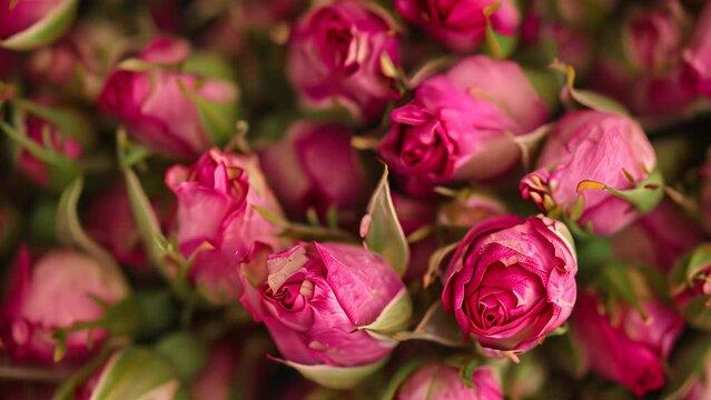 close up pink roses. 4k video animation