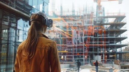 Woman Visualizing Construction in VR, Great for Engineering and Design Concepts