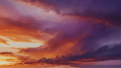 Schilderijen op glas Vibrant abstract watercolor painting capturing the essence of a sunset sky, blending shades of orange and purple for a mesmerizing effect. © xKas