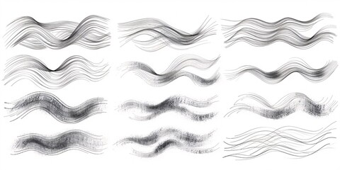 Collection of doodle-style pencil marks including squiggles, charcoal smudges, and strikethroughs, with wavy horizontal and scratchy edges.