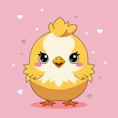Vector illustration of a cute little chick in kawaii style.