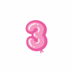 Pink Color 3 Counting Number, Cartoonish Counting  white Background JPG